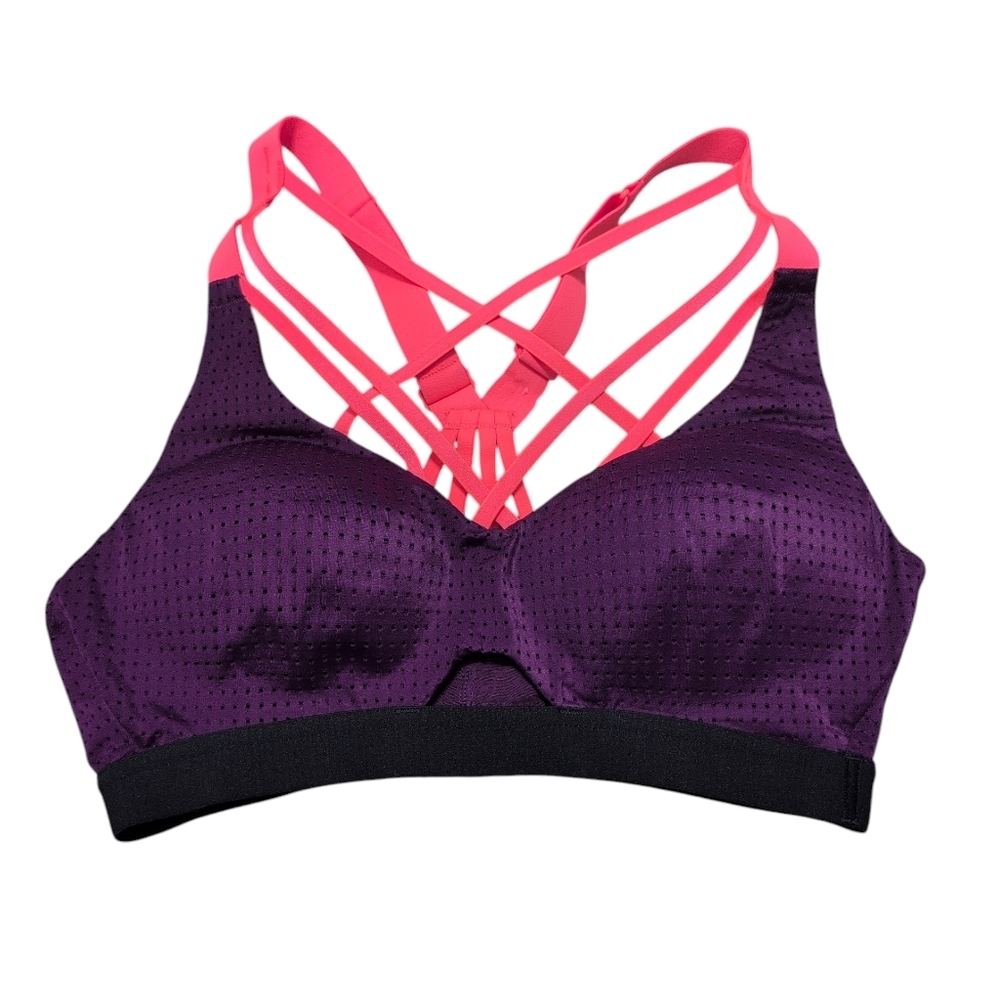 Victoria Sport Strappy Mesh Sports Bra Purple Neon Pink 32B